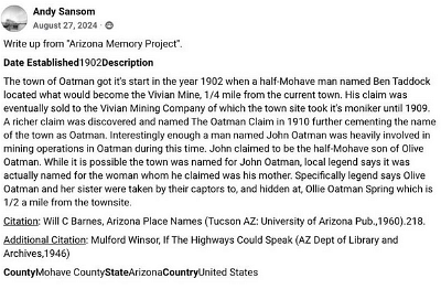 1902 start of Oatman and Vivian